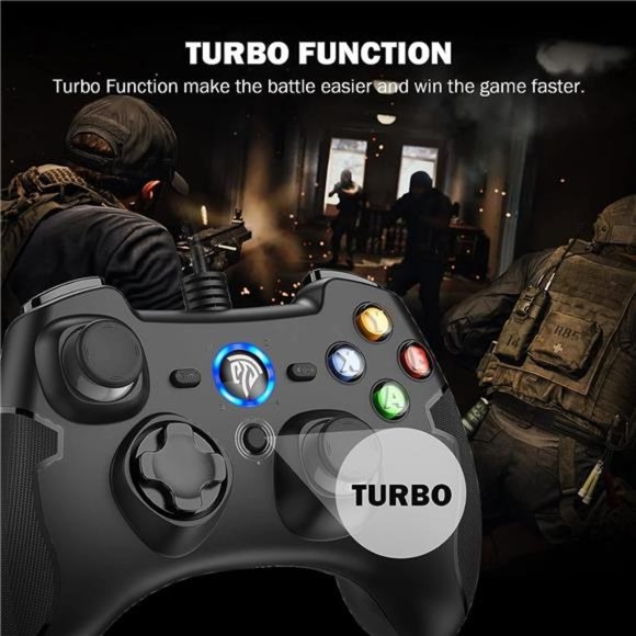 Wired Gaming Controller with Dual-Vibration Turbo and Trigger Buttons (Black) - Picture 5 of 6
